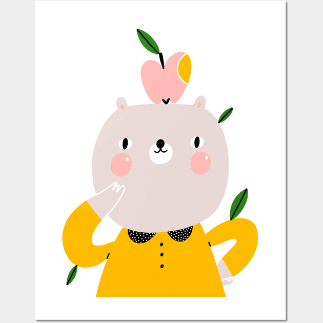 Cute cartoon bear with an apple Wall Art by Stolenpencil